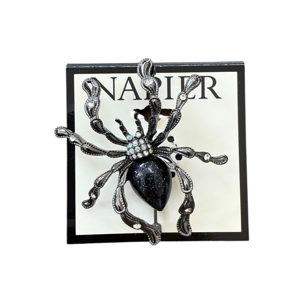 NAPIER Black and Silver Spider Brooch NWOT